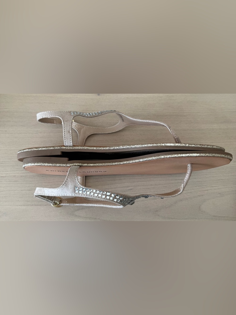 Embellished Nude T-Strap Sandals - Picture 4 of 9